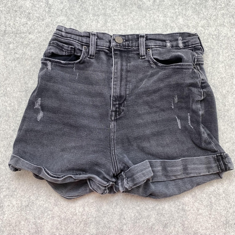 BDG Womens 28W Mom Shorts (26x3) Gray High Rise Distressed Cuffed Denim Cutoff